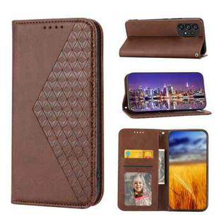 For Xiaomi 11T / 11T Pro Cubic Grid Calf Texture Magnetic Closure Leather Phone Case(Brown)