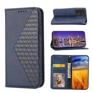 For Xiaomi 11T / 11T Pro Cubic Grid Calf Texture Magnetic Closure Leather Phone Case(Blue)