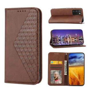 For Realme 9i Cubic Grid Calf Texture Magnetic Closure Leather Phone Case(Brown)