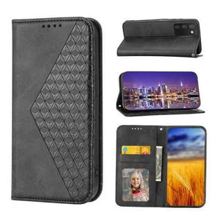 For OPPO Reno7 5G Cubic Grid Calf Texture Magnetic Closure Leather Phone Case(Black)