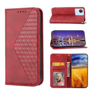 For Realme C35 Cubic Grid Calf Texture Magnetic Closure Leather Phone Case(Red)