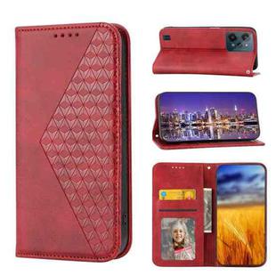 For Realme C31 Cubic Grid Calf Texture Magnetic Closure Leather Phone Case(Red)