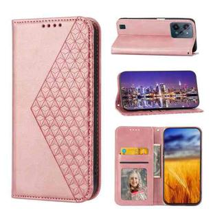 For Realme C31 Cubic Grid Calf Texture Magnetic Closure Leather Phone Case(Rose Gold)