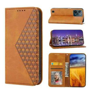 For Realme C31 Cubic Grid Calf Texture Magnetic Closure Leather Phone Case(Yellow)