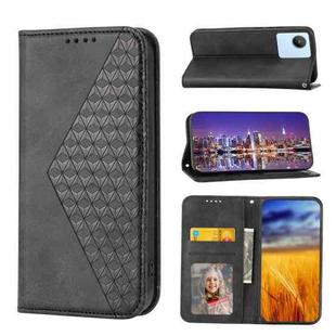 For Realme C30 Cubic Grid Calf Texture Magnetic Closure Leather Phone Case(Black)