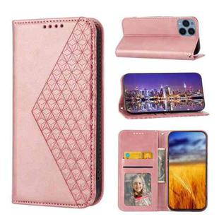 For Sony Xperia 1 IV Cubic Grid Calf Texture Magnetic Closure Leather Phone Case(Rose Gold)