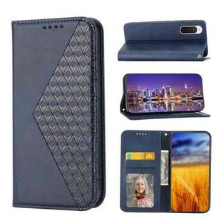 For Sony Xperia 10 IV Cubic Grid Calf Texture Magnetic Closure Leather Phone Case(Blue)