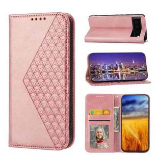 For Google Pixel 6 Cubic Grid Calf Texture Magnetic Closure Leather Phone Case(Rose Gold)