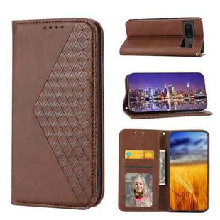 For Google Pixel 6a Cubic Grid Calf Texture Magnetic Closure Leather Phone Case(Brown)