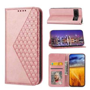For Google Pixel 6a Cubic Grid Calf Texture Magnetic Closure Leather Phone Case(Rose Gold)