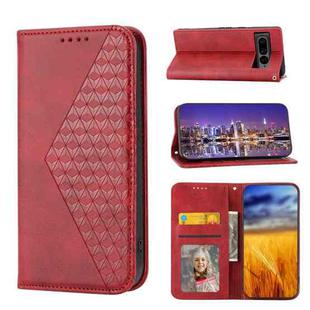 For Google Pixel 7 Pro Cubic Grid Calf Texture Magnetic Closure Leather Phone Case(Red)