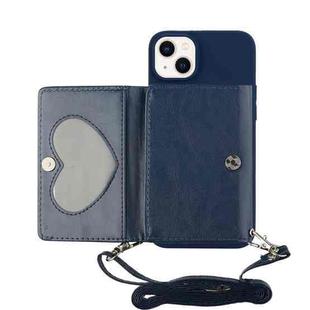 For iPhone 14 Crossbody Lanyard Wallet Card Bag Phone Case(Dark Blue)