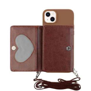 For iPhone 14 Plus Crossbody Lanyard Wallet Card Bag Phone Case(Coffee)