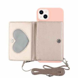 For iPhone 14 Plus Crossbody Lanyard Wallet Card Bag Phone Case(Pink)