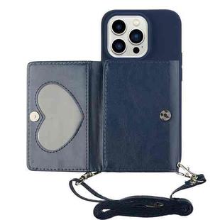 For iPhone 14 Pro Crossbody Lanyard Wallet Card Bag Phone Case(Dark Blue)