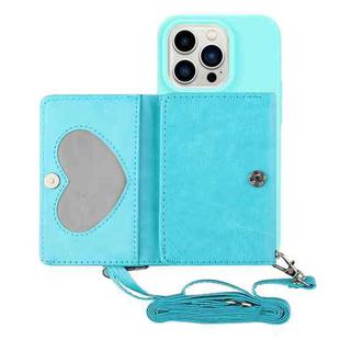 For iPhone 14 Pro Crossbody Lanyard Wallet Card Bag Phone Case(Light Blue)