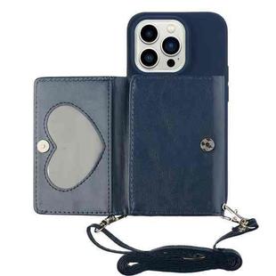 For iPhone 14 Pro Max Crossbody Lanyard Wallet Card Bag Phone Case(Dark Blue)
