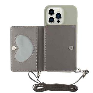 For iPhone 14 Pro Max Crossbody Lanyard Wallet Card Bag Phone Case(Grey)