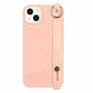 For iPhone 14 Wrist Strap Holder TPU Phone Case(Light Pink)