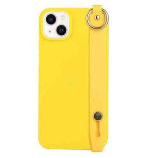 For iPhone 14 Wrist Strap Holder TPU Phone Case(Yellow)