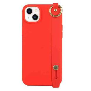 For iPhone 14 Plus Wrist Strap Holder TPU Phone Case(Red)