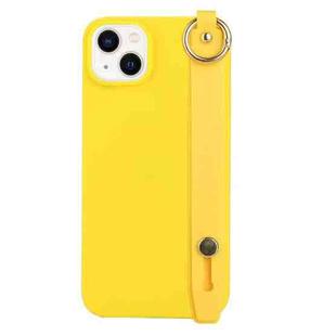 For iPhone 14 Plus Wrist Strap Holder TPU Phone Case(Yellow)