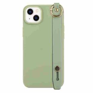For iPhone 14 Plus Wrist Strap Holder TPU Phone Case(Bean Green)