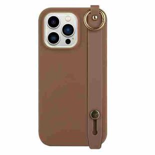 For iPhone 14 Pro Wrist Strap Holder TPU Phone Case(Coffee)