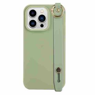 For iPhone 14 Pro Wrist Strap Holder TPU Phone Case(Bean Green)