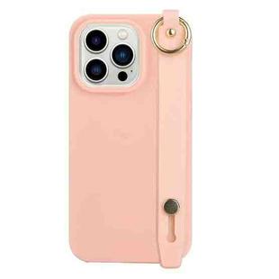 For iPhone 14 Pro Max Wrist Strap Holder TPU Phone Case(Light Pink)