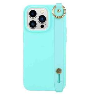 For iPhone 14 Pro Max Wrist Strap Holder TPU Phone Case(Light Blue)