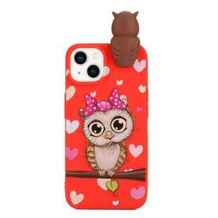 For iPhone 14 Shockproof Cartoon TPU Phone Case(Red Owl)