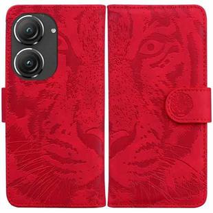 For Asus Zenfone 9 Tiger Embossing Pattern Flip Leather Phone Case(Red)
