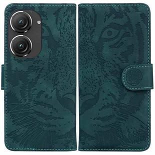 For Asus Zenfone 9 Tiger Embossing Pattern Flip Leather Phone Case(Green)