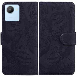 For Realme C30 Tiger Embossing Pattern Flip Leather Phone Case(Black)