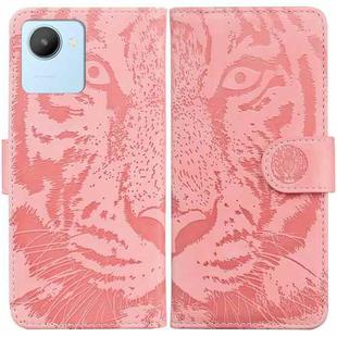 For Realme C30 Tiger Embossing Pattern Flip Leather Phone Case(Pink)