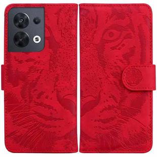 For OPPO Reno8 Tiger Embossing Pattern Flip Leather Phone Case(Red)