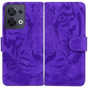 For OPPO Reno8 Tiger Embossing Pattern Flip Leather Phone Case(Purple)