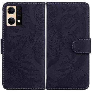 For OPPO Reno7 4G Tiger Embossing Pattern Flip Leather Phone Case(Black)