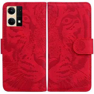 For OPPO Reno7 4G Tiger Embossing Pattern Flip Leather Phone Case(Red)