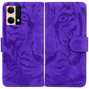 For OPPO Reno7 4G Tiger Embossing Pattern Flip Leather Phone Case(Purple)