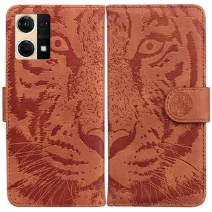 For OPPO Reno7 4G Tiger Embossing Pattern Flip Leather Phone Case(Brown)