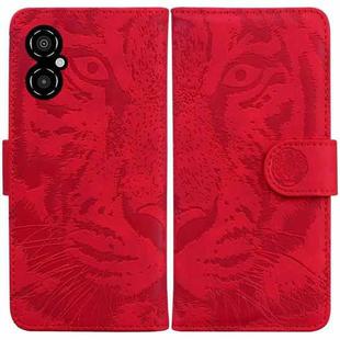 For Xiaomi Poco M4 5G Tiger Embossing Pattern Flip Leather Phone Case(Red)