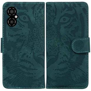 For Xiaomi Poco M4 5G Tiger Embossing Pattern Flip Leather Phone Case(Green)