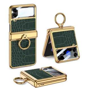 For Samsung Galaxy Z Flip4 GKK Integrated Plating + Leather Flip Phone Case(Crocodile Green)