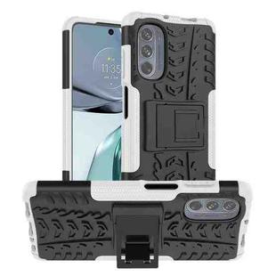 For Motorola Moto G62 5G Tire Texture TPU + PC Phone Case with Holder(White)