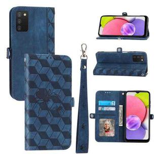 For Samsung Galaxy A03s 166 EU Version Spider Printed Leather Phone Case(Blue)