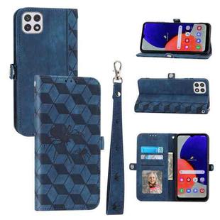 For Samsung Galaxy A22 5G Spider Printed Leather Phone Case(Blue)