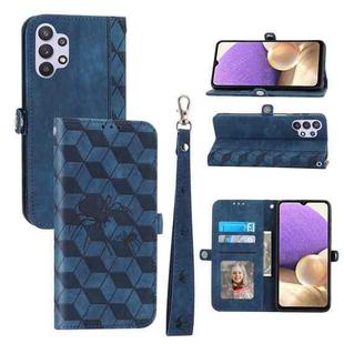 For Samsung Galaxy A32 4G Spider Printed Leather Phone Case(Blue)