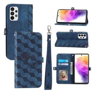 For Samsung Galaxy A52 5G Spider Printed Leather Phone Case(Blue)